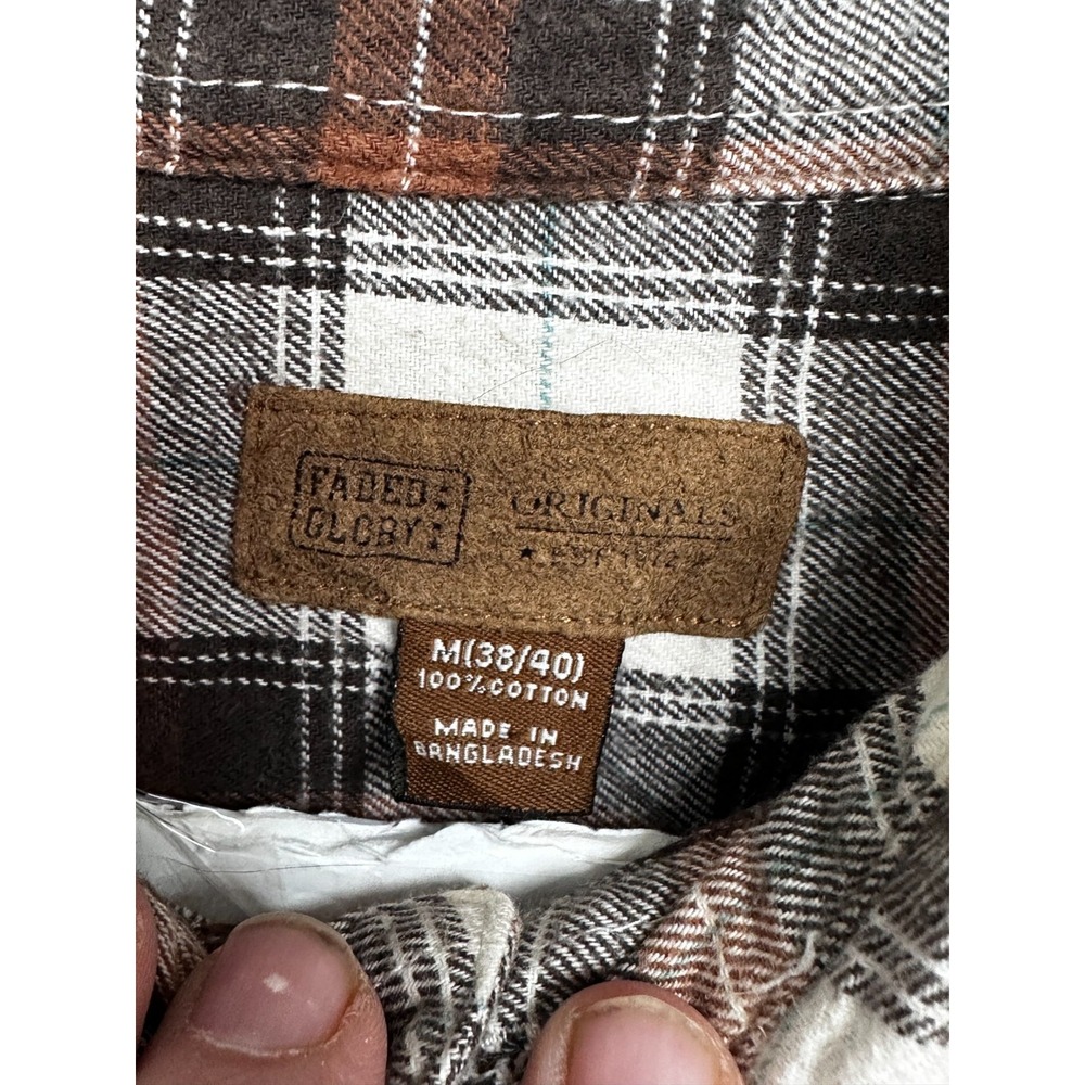 Faded Glory Button Down Long Sleeve Brown Flannel Shirt Size Medium SKU 170 - Picture 3 of 3